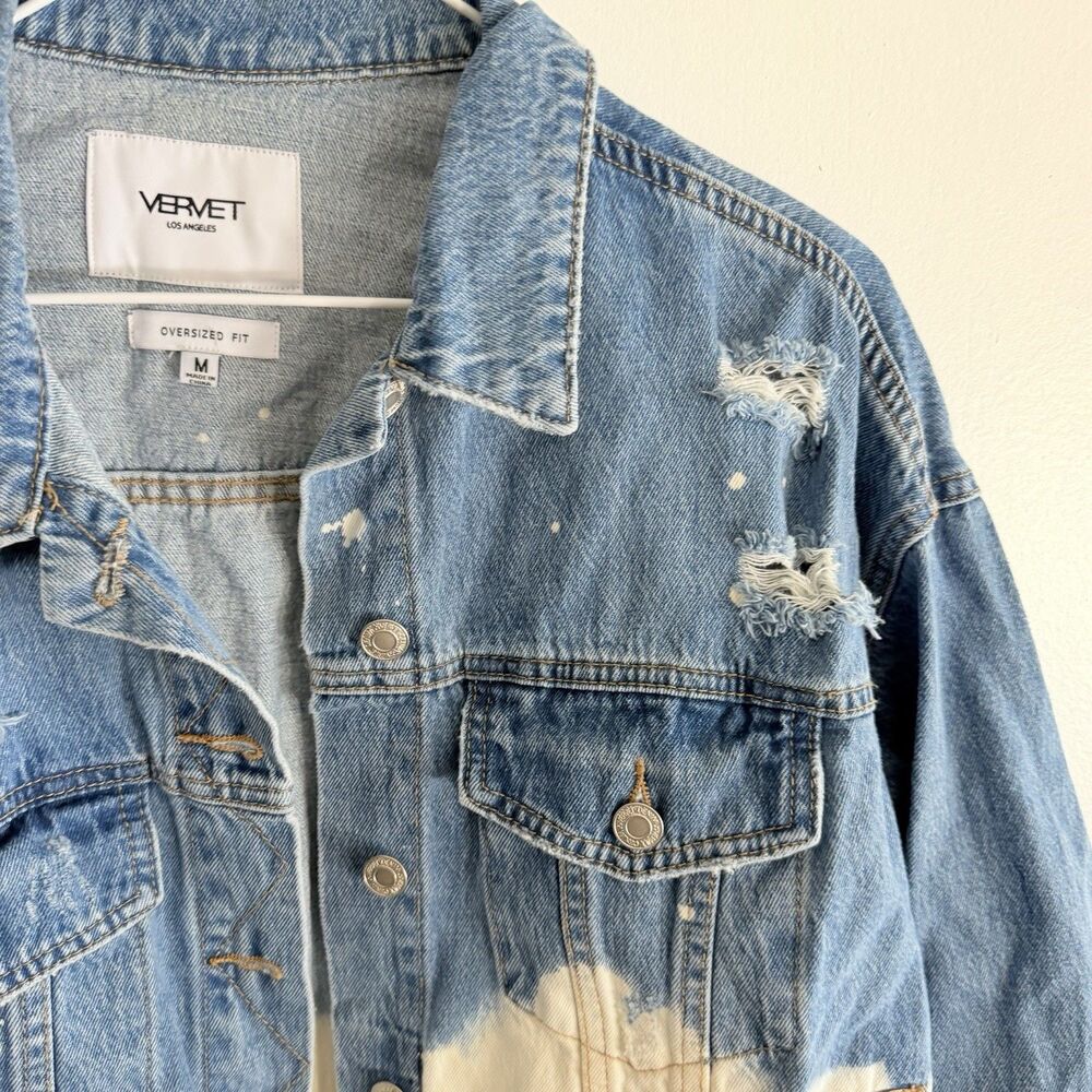 Vervet Los Angeles Women’s Denim Jacket Size Medium Oversized Distressed Dip Dye - Picture 8 of 11
